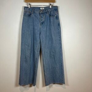 Parke Wide Leg Cropped Jeans Size 28 Light Wash High Rise Button Fly Raw Hem